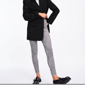 ZARA Houndstooth Skinny Pants Black White Check Stretch Ankle Small